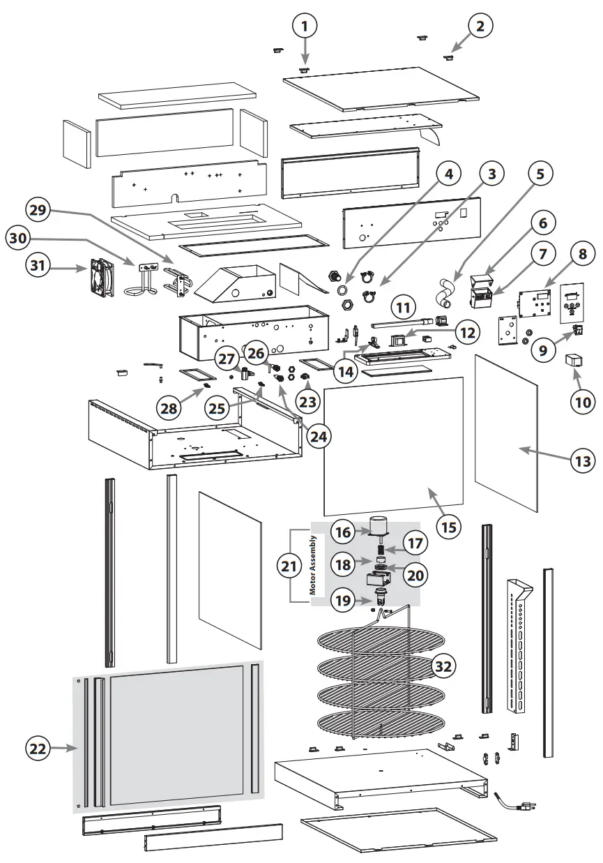 Winco Commercial Rotating Heated & Humidified Holding Display Merchandiser - Exploded View