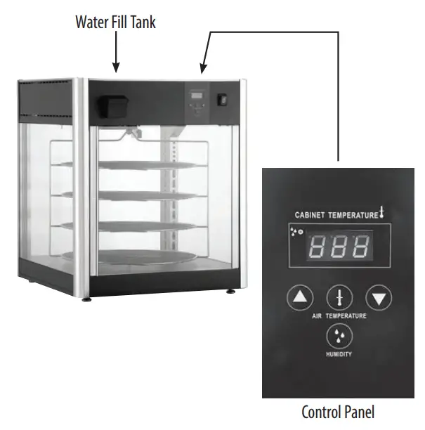 Winco Commercial Rotating Heated & Humidified Holding Display Merchandiser - Operation