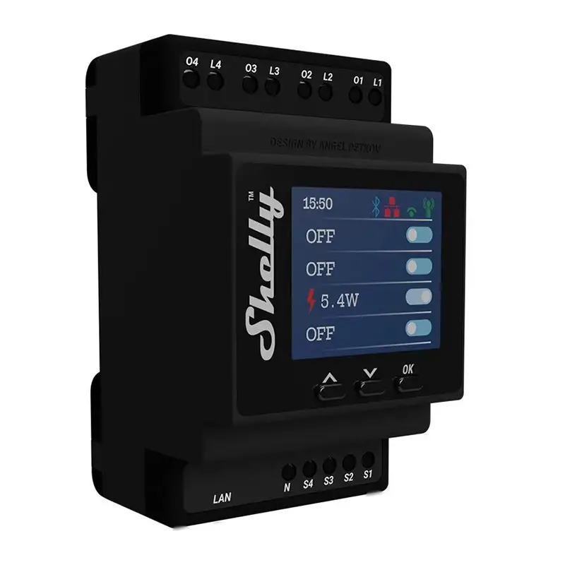Shelly-Pro 4PM 4 Channel DIN Rail Mountable Relay Switch with Wi-Fi