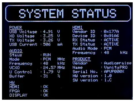 audiopraise VanityPro Multi Channel HDMI Digital Audio Extractor with Built In Advanced Signal Processing - System Status