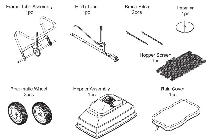ytilnternational 125LB Tow-Behind Spreader - Component Parts 2