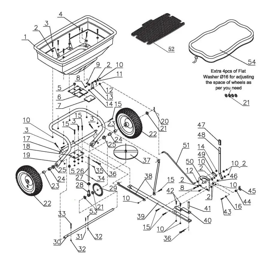 ytilnternational 125LB Tow-Behind Spreader - PARTS DRAWING