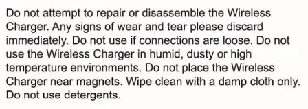 swipe CP12 Wireless Fast Charger User Guide - Caution