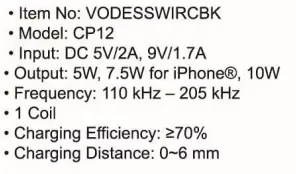 swipe CP12 Wireless Fast Charger User Guide - Specification