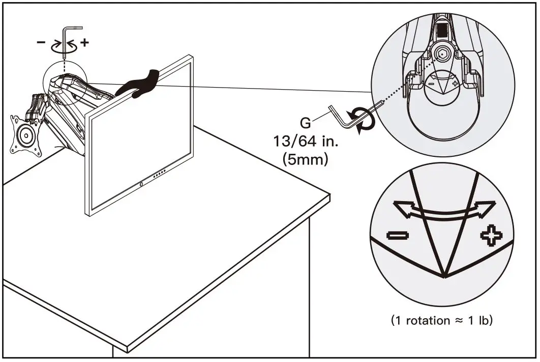 ERGEAR Monitor Desk Mount Instruction Manual-D. Adjust Gas Spring Tension