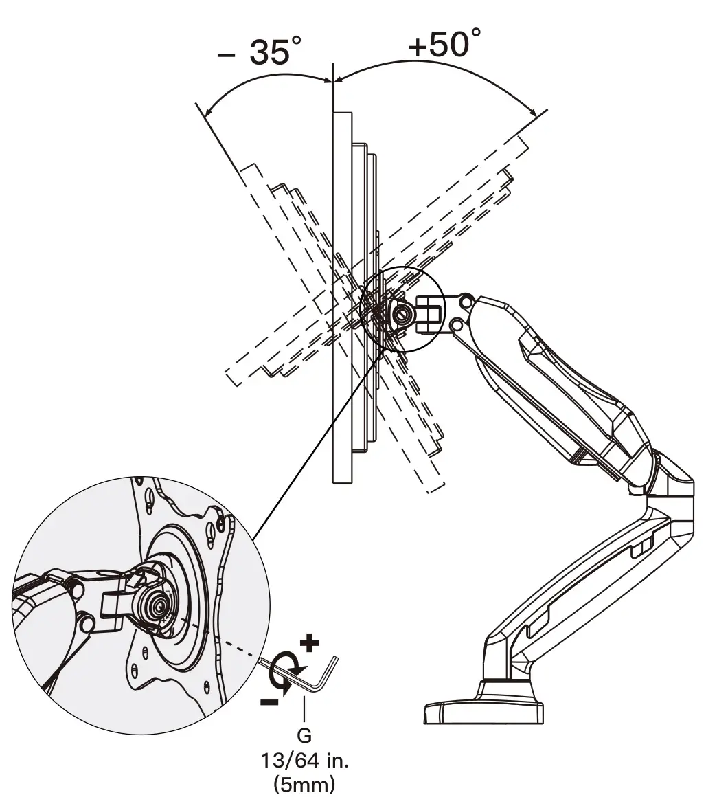 ERGEAR Monitor Desk Mount Instruction Manual-F. Adjust Tilt Angle