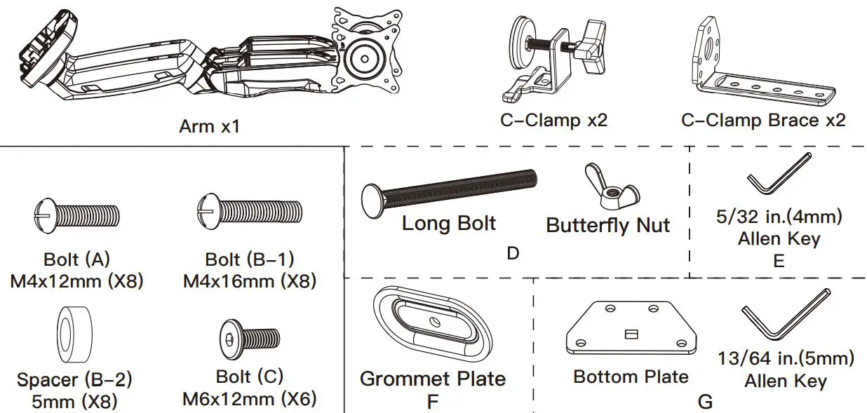 ERGEAR Monitor Desk Mount Instruction Manual-Parts and hardware included
