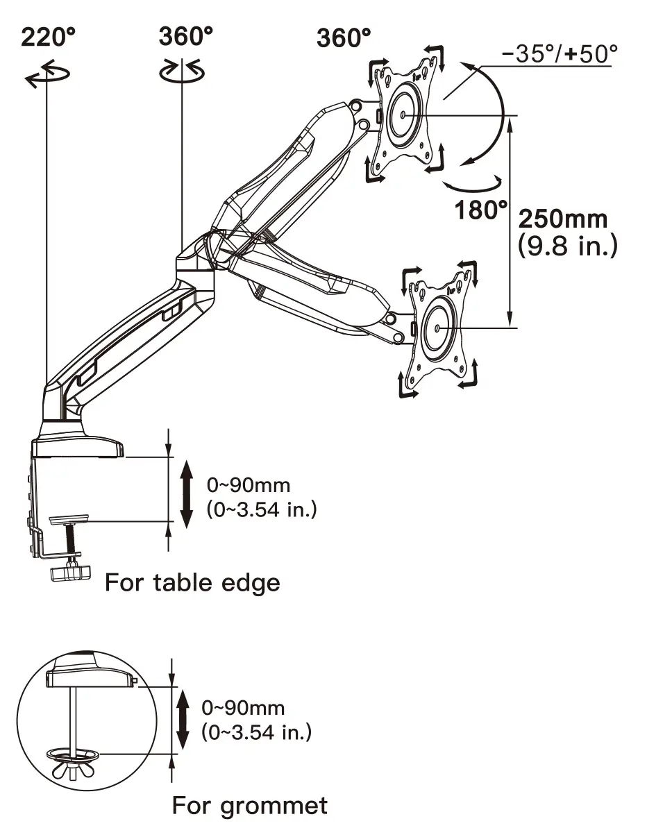 ERGEAR Monitor Desk Mount Instruction Manual-Product Features