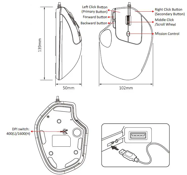 perixx-PERIMICE-520-Wired-Ergonomic-Vertical-Trackball-Mouse-1