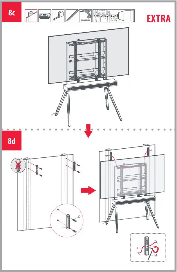 ONE FOR ALL WM7481 Universal Falcon TV Stand Installation Guide - Installation 8c,d