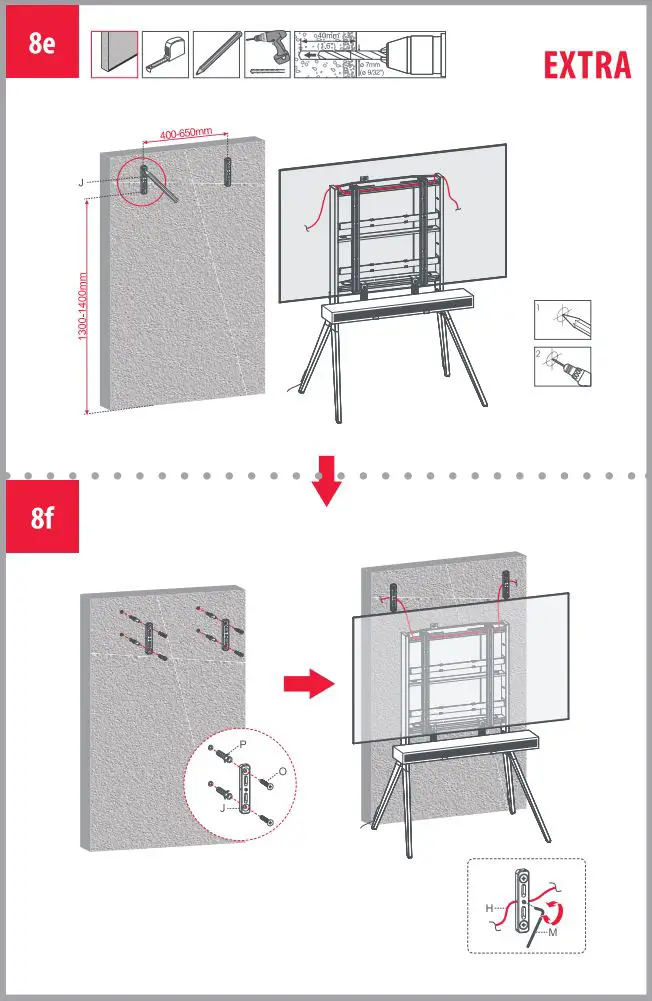 ONE FOR ALL WM7481 Universal Falcon TV Stand Installation Guide - Installation 8e,f