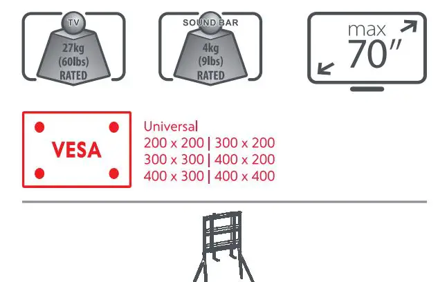 ONE FOR ALL WM7481 Universal Falcon TV Stand Installation Guide - Weight