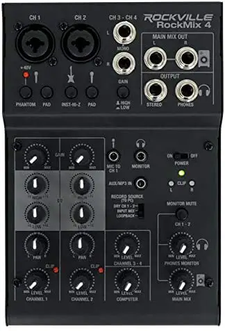ROCKVILLE RockMix 4 4-Channel Recording Mixer with USB Interface
