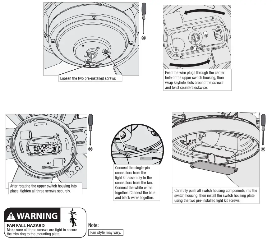 Hunter 51314 Aerodyne Ceiling Fan - Assembling the LIght Kit