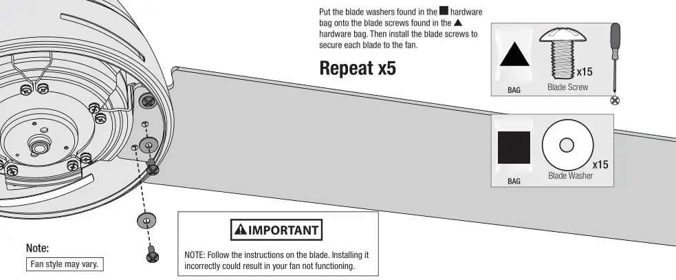 Hunter 51314 Aerodyne Ceiling Fan - Installing the Blades
