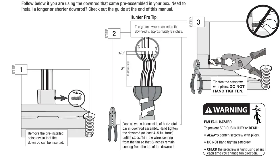 Hunter 51314 Aerodyne Ceiling Fan - Installing the Downrod