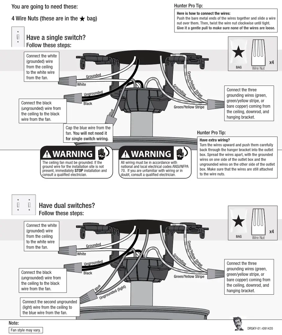 Hunter 51314 Aerodyne Ceiling Fan - Wiring the Fan
