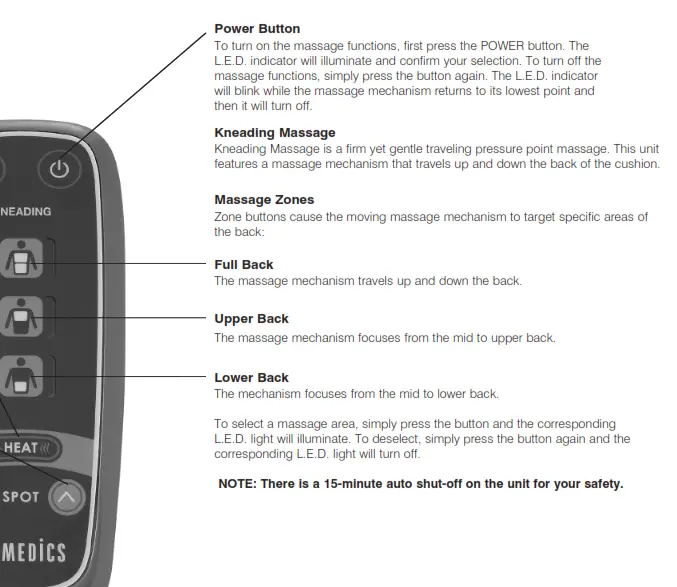 Homedics MCS-370H Dual Shiatsu Massage Cushion with Heat Instruction - Power Button