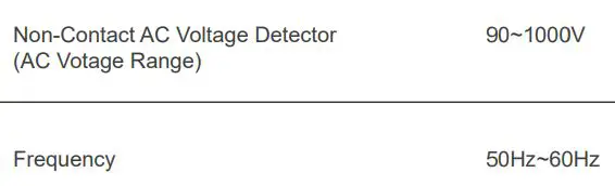 MASTECH MS8900 Non Contact AC Voltage Detector User Guide - Specifications