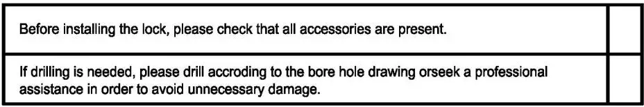 HBODIER HL02S Smart Door Lock Instruction Manual - PRE-INSTALLATION CHECKLIST