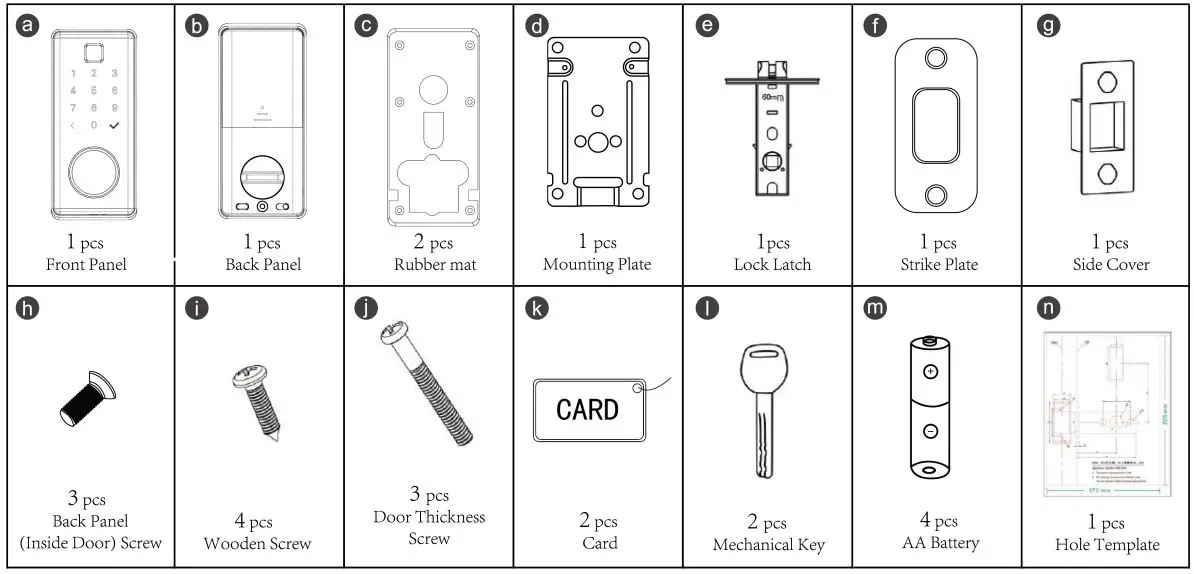 HBODIER HL02S Smart Door Lock Instruction Manual - Product Accessories