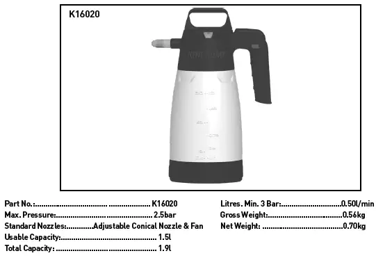 KINCROME K16020 Heavy Duty Pressure Sprayer 1.5 Litre fig 2