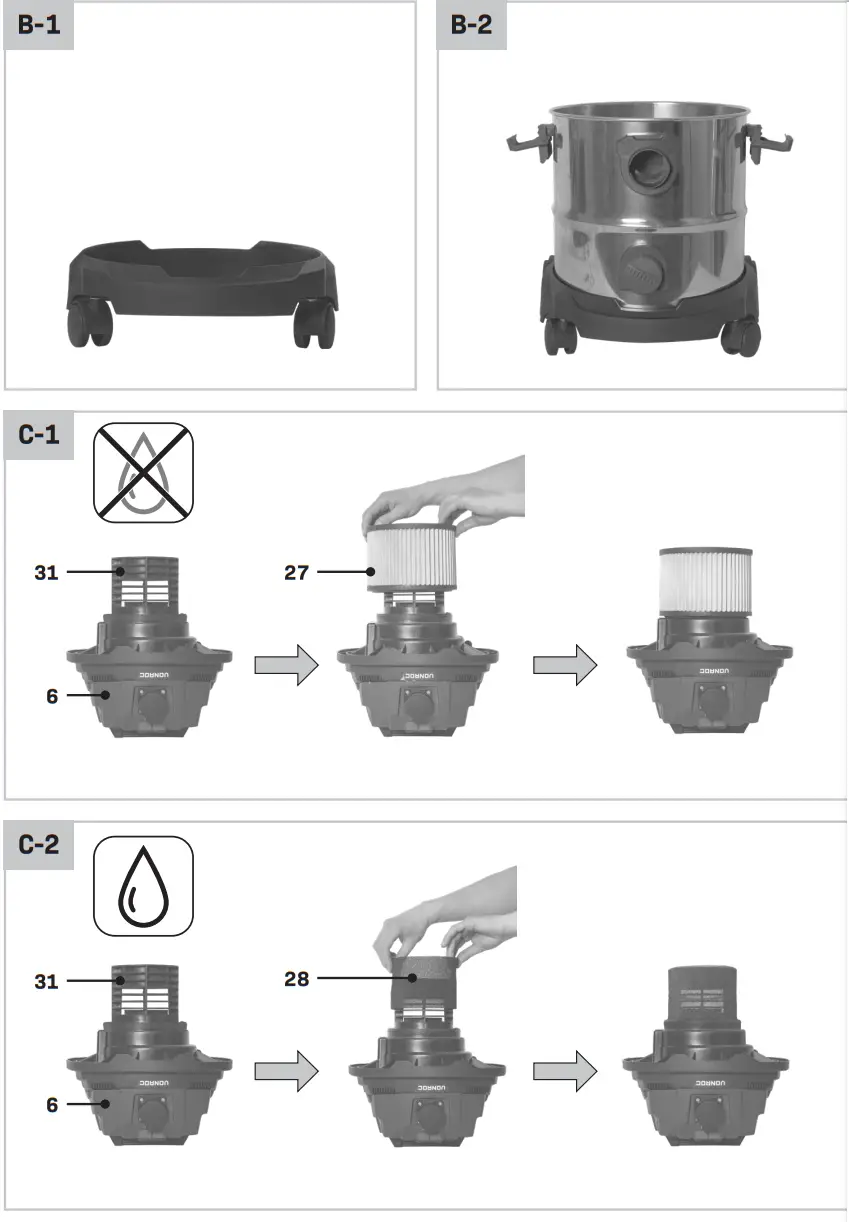 VONROC VC504AC Wet and Dry Vacuum Cleaner - parts 1