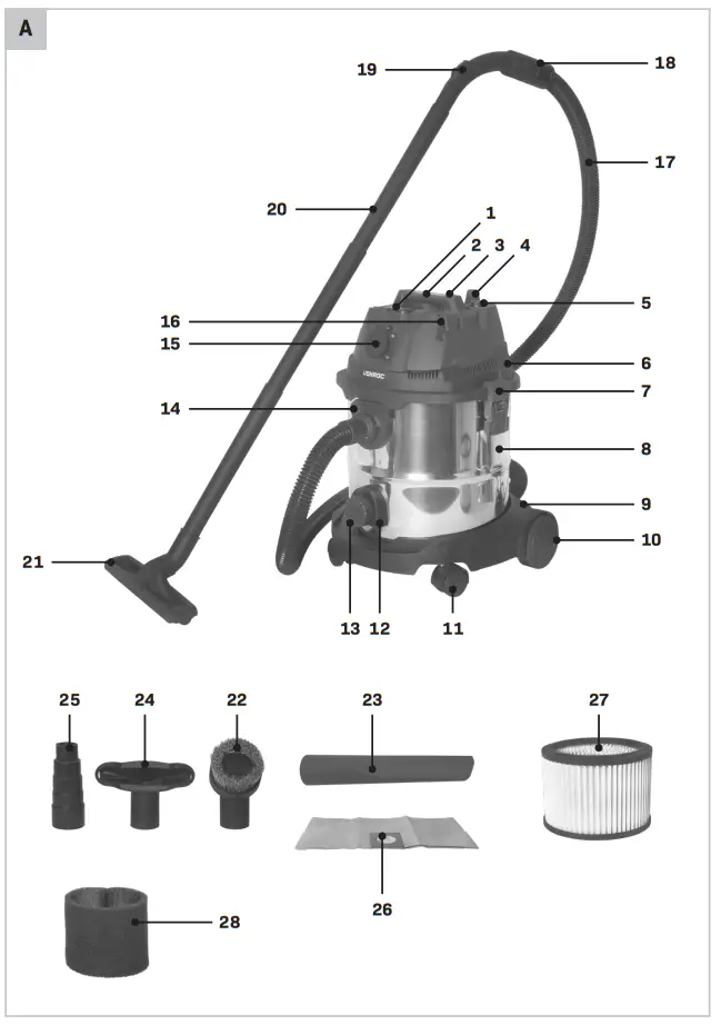 VONROC VC504AC Wet and Dry Vacuum Cleaner - parts 2