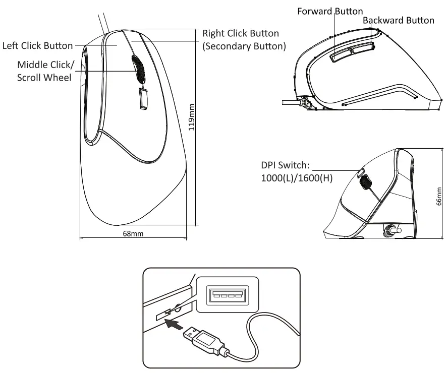 perixx Perimice 515II Wired Ergonomic Vertical Mouse - Fig