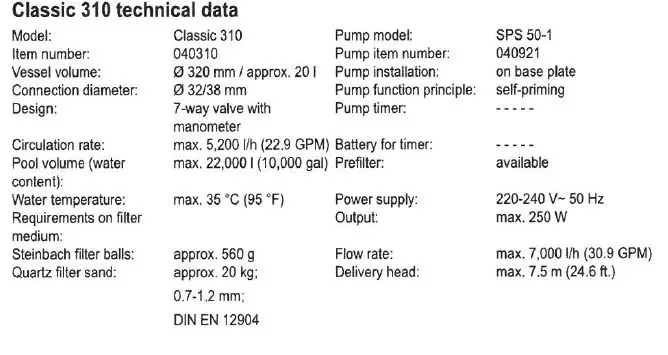 REX NORDIC Classic 310 Steinbach Pump and Filter l