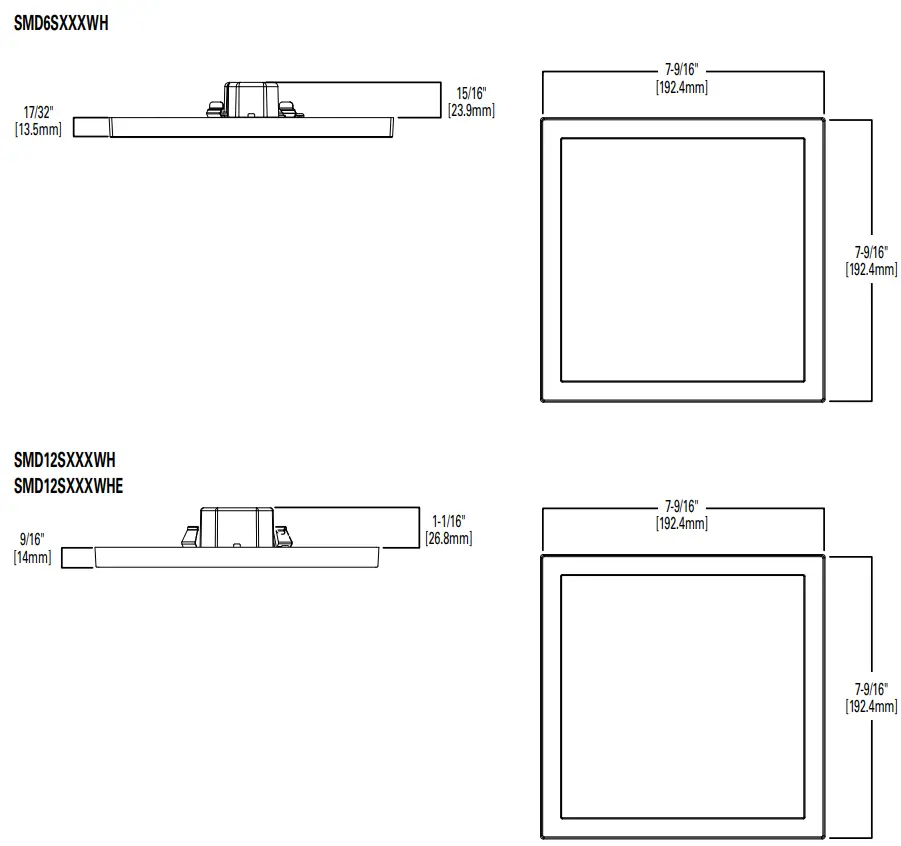 HALO SMD6 LED 6" Round/Square Surface-Mount Downlights Dimensions