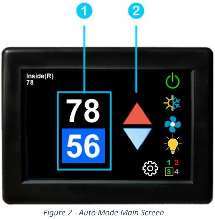 Micro Air EasyTouch RV 353 Thermostat - Auto Mode Main Screen