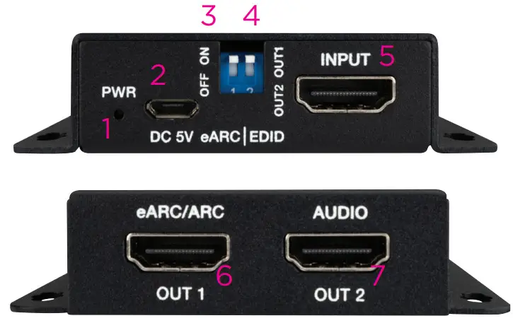 PULSEAUDIO PA-EARCX HDMI Audio Extractor with eARC and ARC - PANEL DESCRIPTIONS
