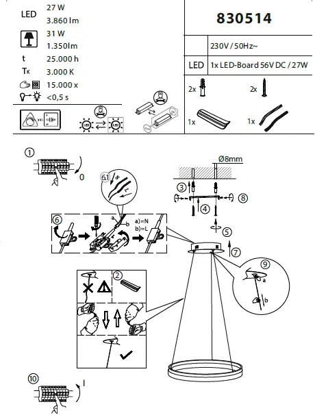Paul-Neuhaus-2381-LED-Pendant-Light-Instruction-Manual-fig-1