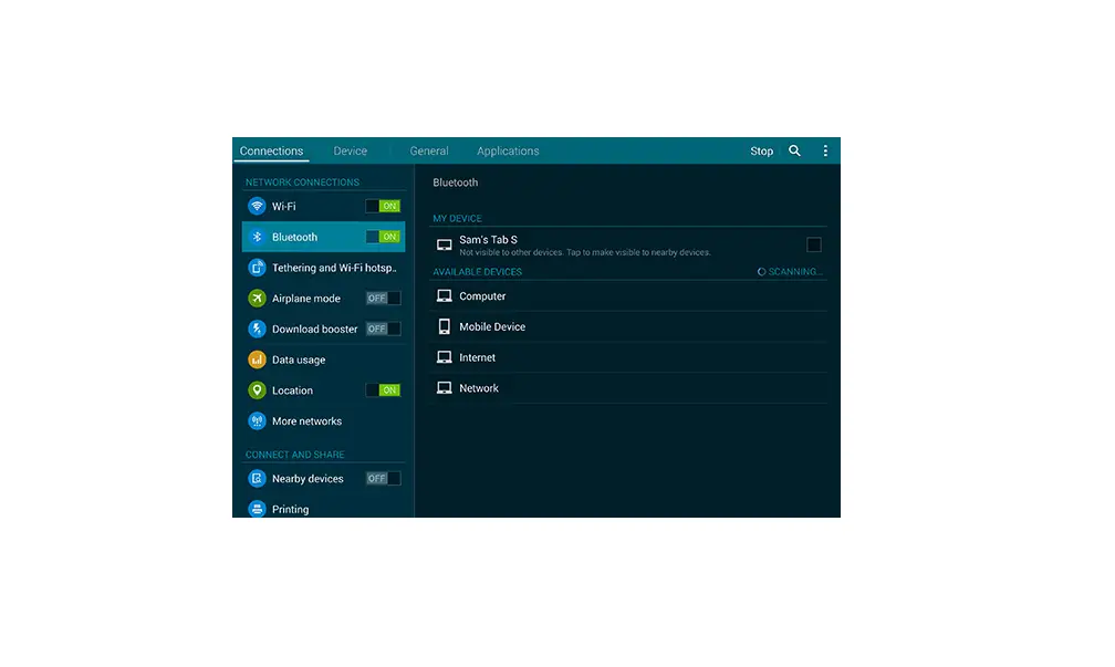 Turn Bluetooth On / Off Samsung Galaxy Tab S 10.5