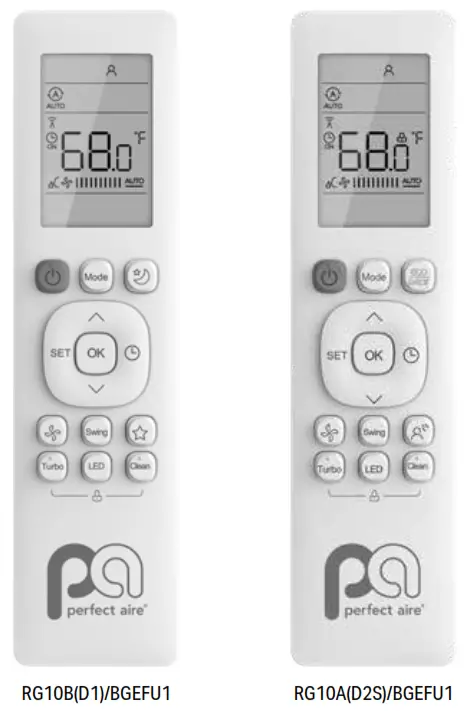 perfect aire RG10B(D1)-BGEFU1 Multi-Zone Mini-Split Remote Control