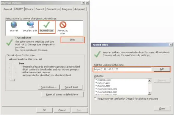 Adding a trusted site