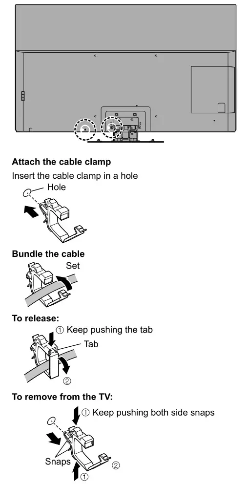Panasonic 55″ 65″ Class 4K Ultra HD TV - Fixing the Mains lead using the cable clamp