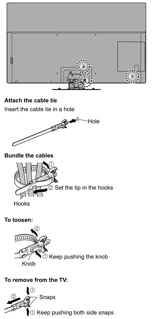 Panasonic 55″ 65″ Class 4K Ultra HD TV - Fixing the cables using the cable tie