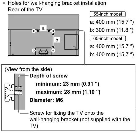 Panasonic 55″ 65″ Class 4K Ultra HD TV - Installing the wall-hanging bracket
