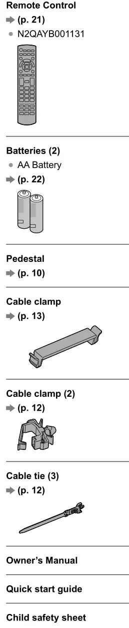 Panasonic 55″ 65″ Class 4K Ultra HD TV - Standard accessories