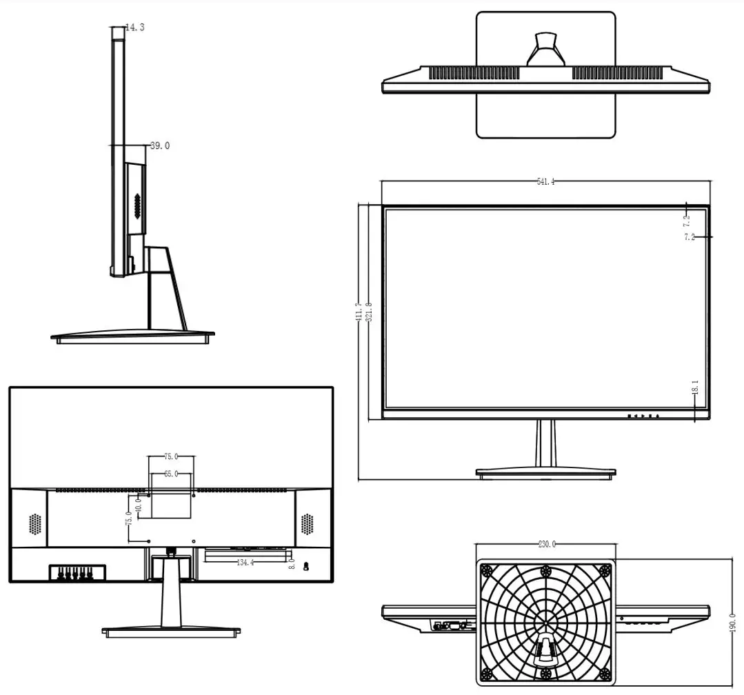 electriQ Slim LED Monitor User Manual - dimension