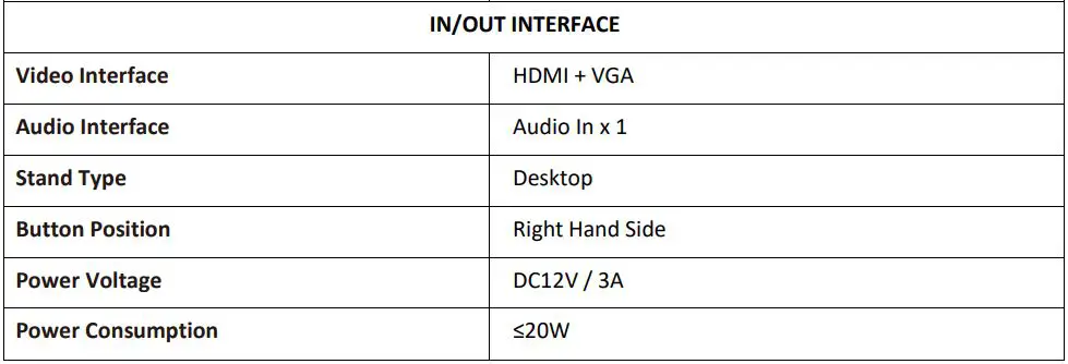 electriQ Slim LED Monitor User Manual - TECHNICAL SPECIFICATION