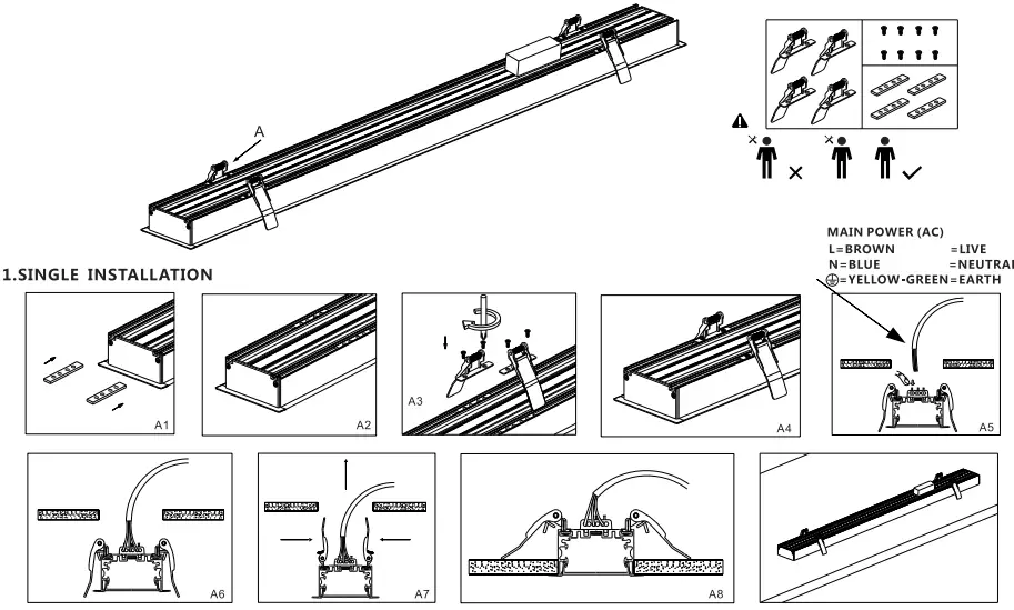 V-TAC Recessed Linear Lights -installation diagram