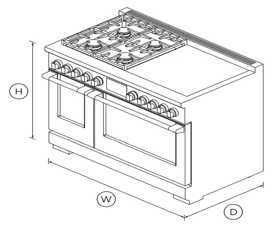 FISHER PAYKEL RHV3484L 48 Inch LPG Dual Fuel Range - DIMENSIONS