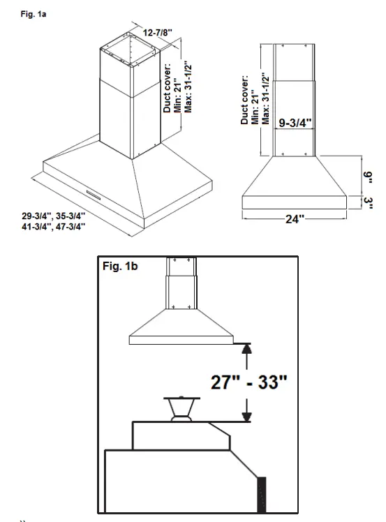 WINDSTER RA-7648SS Stainless Steel Island Hood - fig 1