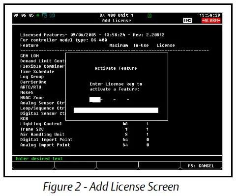 EMERSON Supervisory and E2E Controller Weather ADF and DSC Weather Extension Module - Add License Screen