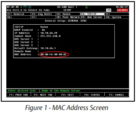 EMERSON Supervisory and E2E Controller Weather ADF and DSC Weather Extension Module - MAC Address Screen