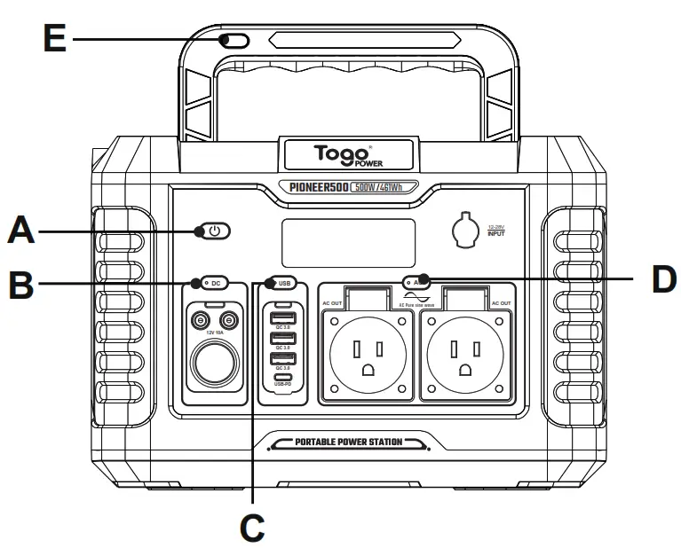 Togo POWER PIONEER 500 Power Station - BUTTON FEATURE