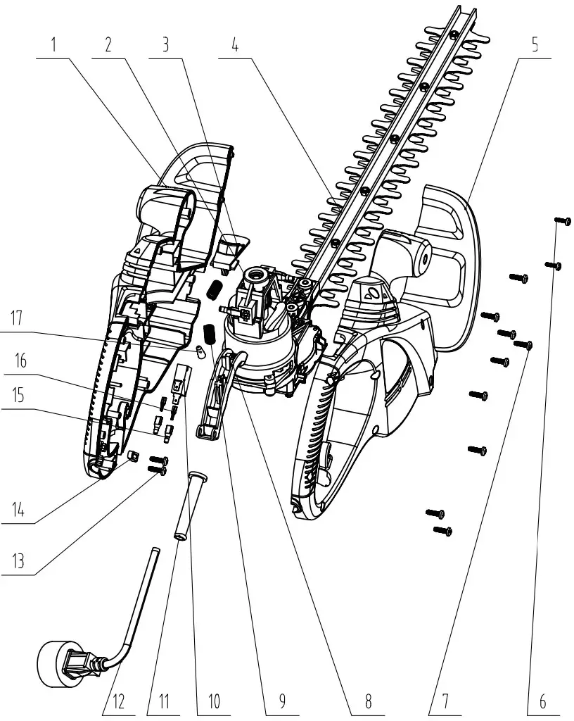 greenworks 22102 Hedge Trimmer - EXPLODED VIEW